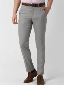 Peter England Men Grey Slim Fit Solid Formal Trousers
