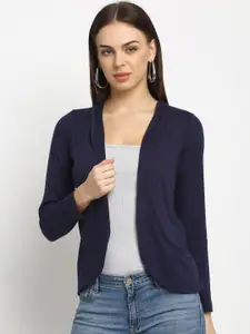Rute Women Navy Blue Solid Open Front Shrug
