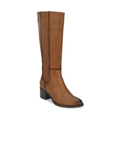 Delize Women Brown Solid Heeled Boots
