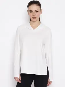 iki chic Women White Solid Hood T-shirt