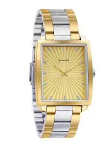 Sonata Men Cream-Coloured & Silver-Toned Analogue Watch 7143BM01