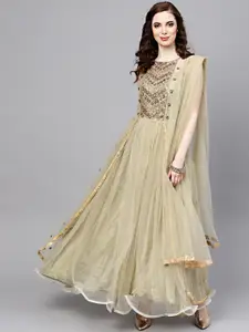 Chhabra 555 Women Sea Green Embellished Maxi Dress