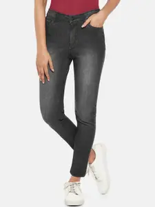 People Women Grey Regular Fit Mid-Rise Clean Look Stretchable Jeans