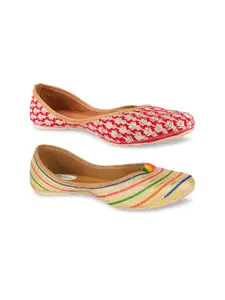 DESI COLOUR Women Multicoloured Set of 2 Woven Design Mojaris