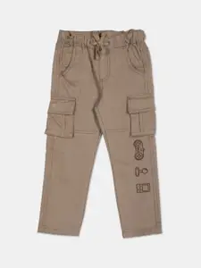Cherokee Boys Khaki-Coloured Solid Cargo Track Pants