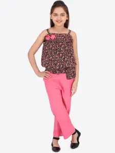 CUTECUMBER Girls Multicoloured Printed Top with Pink Culottes