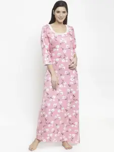 Claura Pink & White Printed Nightdress