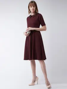 Miss Chase Women Maroon Solid A-Line Dress