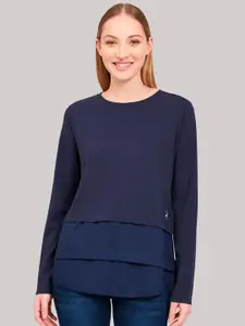 Beverly Hills Polo Club Women Navy Blue Solid Round Neck T-shirt