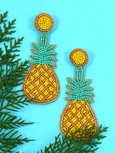 Crunchy Fashion Gold-Plated Yellow & Green Pineapple Drop Earrings