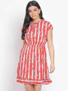 Oxolloxo Women Red Floral Printed Fit and Flare Dress
