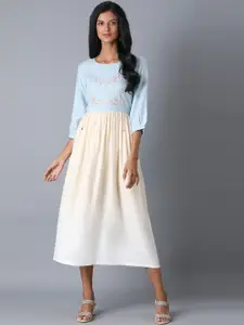 W Women Blue Colourblocked Fit and Flare Dress