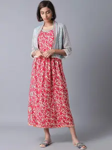 W Women Multicoloured Floral Printed Fit and Flare Dress