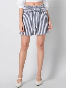FabAlley Women Grey Striped Loose Fit Regular Shorts