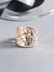 Voylla Rose Gold-Plated White CZ-Studded Finger Ring