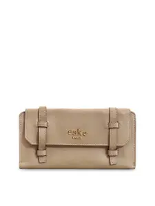 Eske Women Solid Cream Leather Wallet