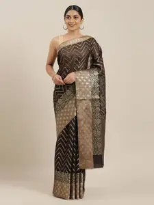 The Chennai Silks Brown Viscose Rayon Woven Design Banarasi Saree