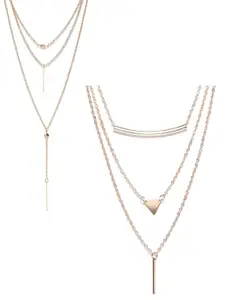 OOMPH Gold-Toned Alloy Gold-Plated Layered Necklace Set of 2