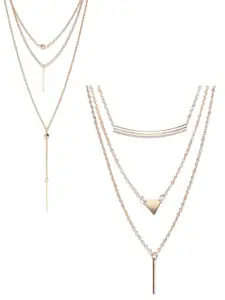 OOMPH Gold-Toned Alloy Gold-Plated Layered Necklace Set of 2