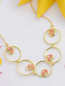 Voylla Gold-Toned & Pink Brass Gold-Plated Enamelled Necklace