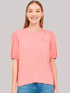 Beverly Hills Polo Club Women Pink Solid Boat Neck T-shirt