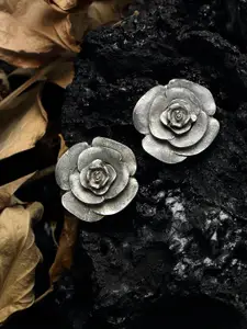 Moedbuille Floral Design Oxidised Silver Plated Handcrafted Temple Tribal Studs