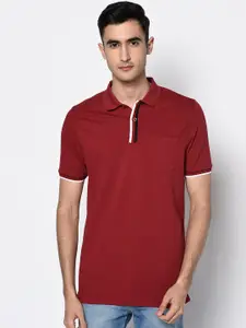 Blackberrys Men Red Solid Polo Collar Cotton T-shirt
