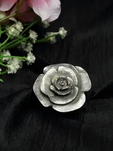 Moedbuille Floral Design Oxidised Silver Plated Handcrafted Antique Finger Ring