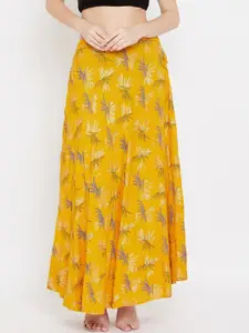 Clora Creation Women Mustard Yellow & White Printed Flared Maxi Skirt