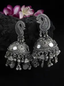 Moedbuille Silver-Toned Peacock Shaped Jhumkas