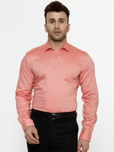 cape canary Men Peach-Coloured Regular Fit Solid Formal Shirt