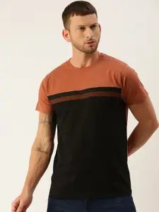DILLINGER Men Black  Orange Colourblocked Round Neck Cotton Pure Cotton T-shirt