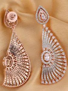 Saraf RS Jewellery Rose Gold-Plated & White Contemporary Drop Earrings