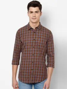 Allen Solly Sport Men Brown & Blue Regular Fit Checked Pure Cotton Casual Shirt