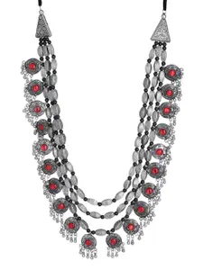 Crunchy Fashion Silver-Plated & Red Alloy Oxidised Necklace