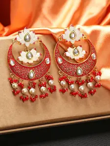 OOMPH Women Red Crescent Shaped Chandbalis