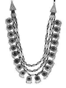 Crunchy Fashion Silver-Toned & Black Alloy Silver-Plated Layered Necklace
