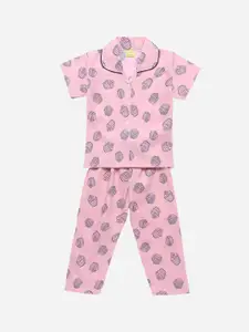 The Magic Wand Girls Pink & Navy Blue Printed Night suit