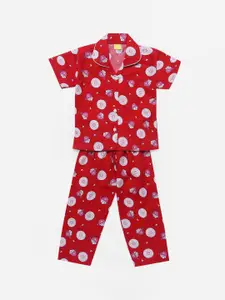 The Magic Wand Girls Red & Pink Printed Night suit