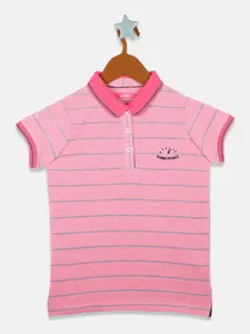 Monte Carlo Girls Pink Striped Polo Collar T-shirt