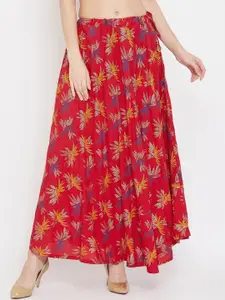 Clora Creation Women Red & Blue Printed Flared Maxi Skirt