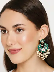 OOMPH Green & Off-White Contemporary Drop Earrings