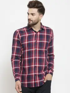 Purple State Men Blue Slim Fit Checked Casual Shirt