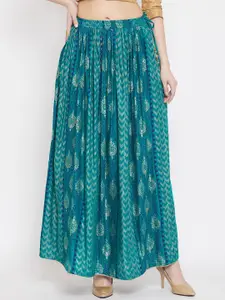 Clora Creation Women Teal Green & Blue Printed Flared Maxi Skirt
