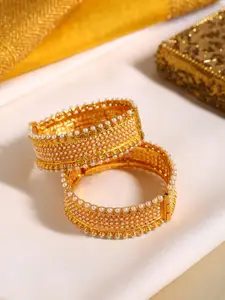 Shoshaa Set Of 2 Gold-Plated & White Beaded Handcrafted Bangles