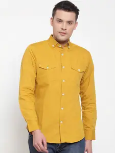 Purple State Men Mustard Yellow Slim Fit Solid Cotton Casual Shirt
