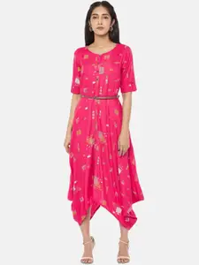 AKKRITI BY PANTALOONS Women Fuchsia Printed Jumper Dress Dress