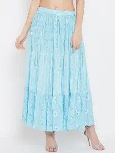 Clora Creation Women Blue & White Printed Flared Maxi Skirt