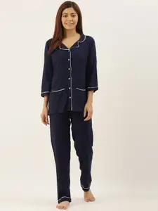 Bannos Swagger Women Navy Blue Solid Night suit