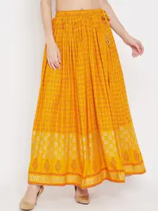 Clora Creation Women Mustard-Yellow & Orange Printed Flared Maxi Skirt